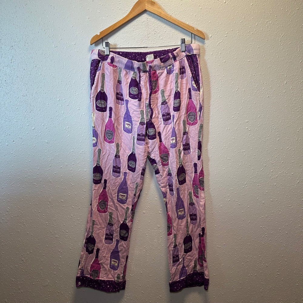 Munki Munki Womens L Pajama Bottoms Champagne Pattern Bamboo Cotton Purple